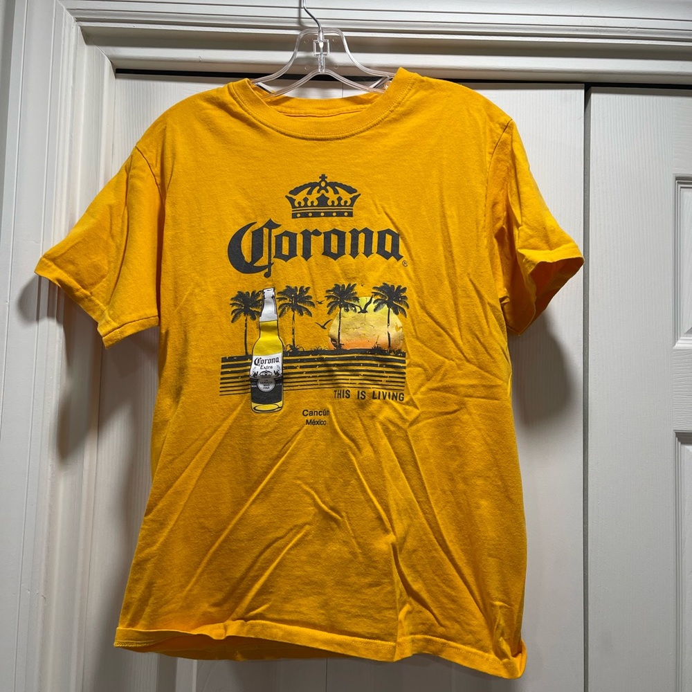 Corona Yellow Graphic Tee with Palm Tree Design